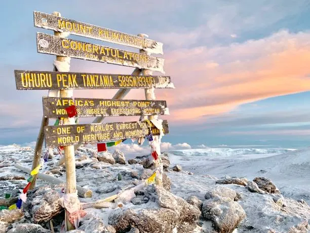 Mount Kilimanjaro summit sign at Uhuru Peak